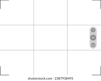 Photo camera frame viewfinder template. Vector illustration with zoom buttons jn transparent background.