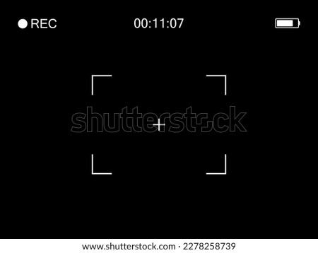 Photo camera frame viewfinder. Video recording screen. Modern focusing screen. Vector illustration on black background.