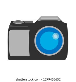 Photo camera front view photography sign. Flat vector device icon