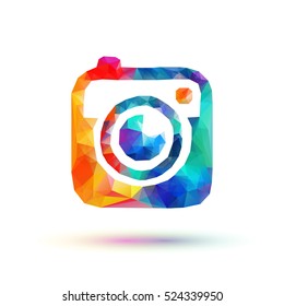 Photo camera geometric icon. Vector colorful polygonal sign