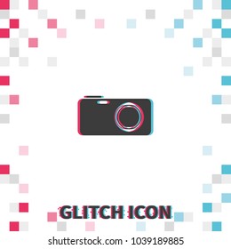 Photo camera  glitch effect vector icon.