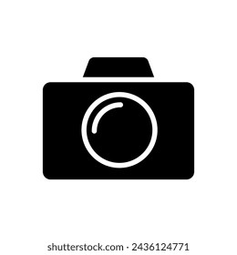 Fotokamera Glyphe Vektor-Symbol isoliert auf weißem Hintergrund. Fotokamera Glyphe Vektor-Symbol für Web-, Mobil- und UI-Design