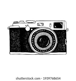 Photo camera. Hand drawn illustration isolated on a white background