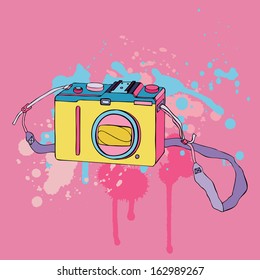 Photo Camera. Hand drawn Vector Illustration.