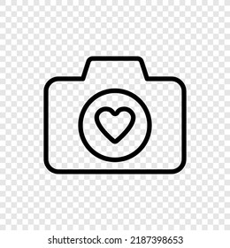 Fotokamera mit Herz-Ikone-Vektorgrafik. Flaches Design. Transparentes grid.ai