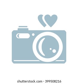 Photo camera with heart. Vector icon. Color illustration.