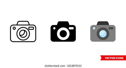 Photo camera icon of 3 types: color, black and white, outline. Isolated vector sign symbol.