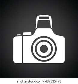 Photo camera icon. Black background with white. Vector illustration.