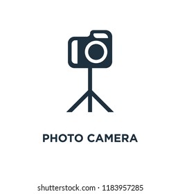 Photo camera icon. Black filled vector illustration. Photo camera symbol on white background. Can be used in web and mobile.