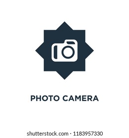 Photo camera icon. Black filled vector illustration. Photo camera symbol on white background. Can be used in web and mobile.