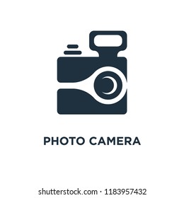 Photo camera icon. Black filled vector illustration. Photo camera symbol on white background. Can be used in web and mobile.