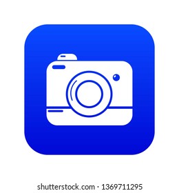 Photo camera icon blue vector isolated on white background