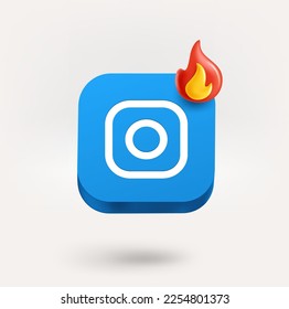 Fotokamera-Symbol mit Feuer. Hot Image Concept. 3D-Vektorsymbol einzeln auf weißem Hintergrund