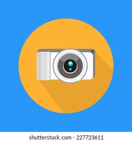 Photo camera icon cartoon flat design long shadow style