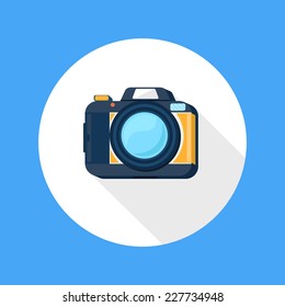 Photo camera icon cartoon flat design long shadow style