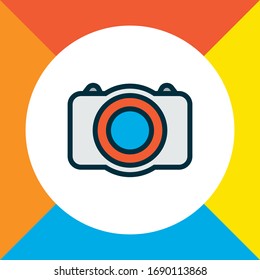 Bildkamera-Symbol mit farbigem Zeilensymbol. Qualitativ hochwertige Einzelfotografie-Elemente im trendigen Stil.