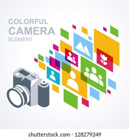 photo camera icon colorful media element background / eps8, no transparent