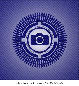 photo camera icon with denim texture