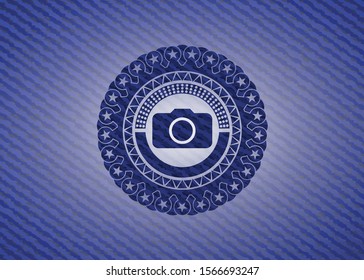 photo camera icon with denim texture