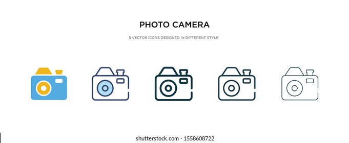 photo camera icon in different style vector illustration. two colored and black photo camera vector icons designed in filled, outline, line and stroke style can be used for web, mobile, ui
