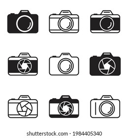 Photo camera icon, camera icon in different style isolated on white background, photography business concept, Vector illustration