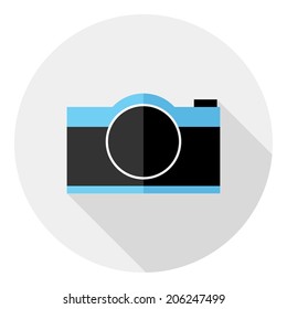 Photo camera icon. Flat design style modern vector illustration. Isolated on stylish color background. Flat long shadow icon. Elements in flat design.