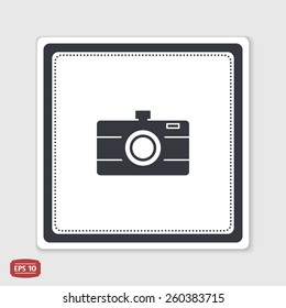 Photo camera icon. Flat design style. Made vector illustration. Emblem or label with shadow.