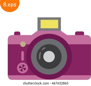 Photo camera icon. Flat design. Retro camera purple color. Vector illustration