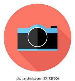 Photo camera icon. Flat design style modern vector illustration. Isolated on stylish color background. Flat long shadow icon. Elements in flat design.