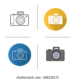 Photo camera icon. Flat design, linear and color styles. Slr photocamera. Isolated vector illustrations