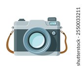 Photo camera icon in flat style. Photography equipment vector illustration on isolated background. Professional photographic sign business concept.