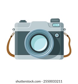 Photo camera icon in flat style. Photography equipment vector illustration on isolated background. Professional photographic sign business concept.