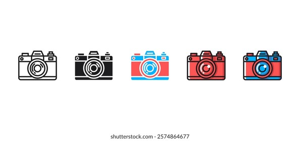 Photo camera icon in a flat style for multimedia, photography, and creative applications. Perfect for web design, apps, digital media, photo editing, and visual content creation projects.