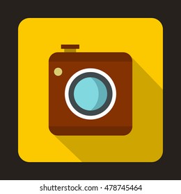 Photo camera icon in flat style on a yellow background vector illustration