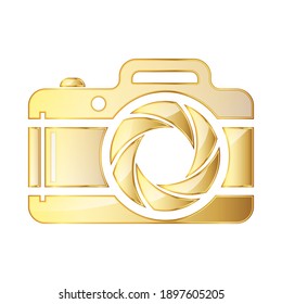 Photo camera icon. Gold photo camera icon isolated. Vector illustration. Gold symbol of camera