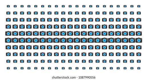 Photo camera icon halftone pattern, constructed for backgrounds, covers, templates and abstraction concepts. Vector photo camera symbols arranged into halftone matrix.