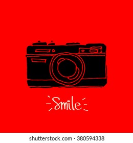 Photo Camera icon - hand drawn doodles vector - vector illustration.