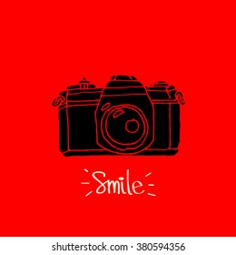 Photo Camera icon - hand drawn doodles vector - vector illustration.