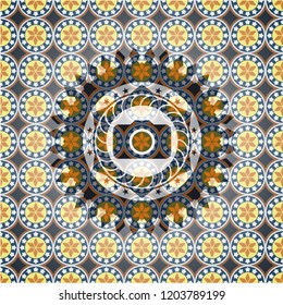 photo camera icon inside arabic emblem. Arabesque decoration.