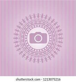 photo camera icon inside badge with pink background