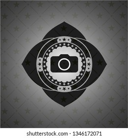 photo camera icon inside black emblem. Vintage.