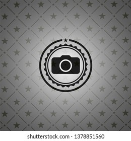 photo camera icon inside black emblem. Vintage.