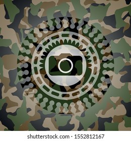 photo camera icon inside camo texture