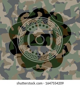 photo camera icon inside camo texture