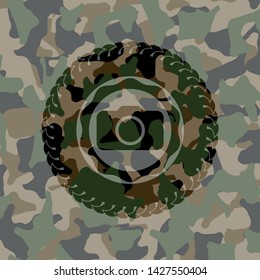 photo camera icon inside camouflage texture