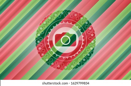 photo camera icon inside christmas colors style emblem.