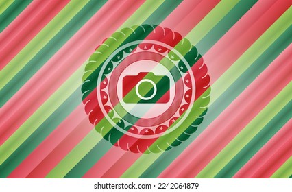 photo camera icon inside christmas colors style emblem. 