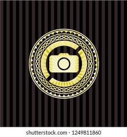 photo camera icon inside gold badge or emblem