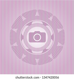 photo camera icon inside pink icon or emblem