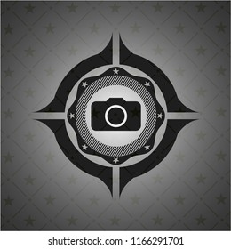 photo camera icon inside realistic dark emblem